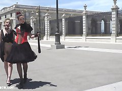 Silvia Rubi takes Aragne Spicy to the Spanish Kings Castle where she's gagged, collared, bent over, and caned by Silvia in front of all of the tourists, all while wearing a furry tale butt plug. Silvia then parades Aragne through a sketchy Madrid neighborhood on their way to a Salon where many handsy people of the public await to have their way with her. Steve Holmes and Juan Lucho take turns fucking Aragnes face, ass, and pussy while the public cheer them on. After being DP'd by Steve and Juan Lucho every way till Sunday, Aragne swallows their two massive loads. Silvia Rubi takes Aragne Spicy to the Spanish Kings Castle where she's gagged, collared, bent over, and caned by Silvia in front of all of the tourists, all while wearing a furry tale butt plug. Silvia then parades Aragne through a sketchy Madrid neighborhood on their way to a Salon where many handsy people of the public await to have their way with her. Steve Holmes and Juan Lucho take turns fucking Aragnes face, ass, and pussy while the public cheer them on. After being DP'd by Steve and Juan Lucho every way till Sunday, Aragne swallows their two massive loads.